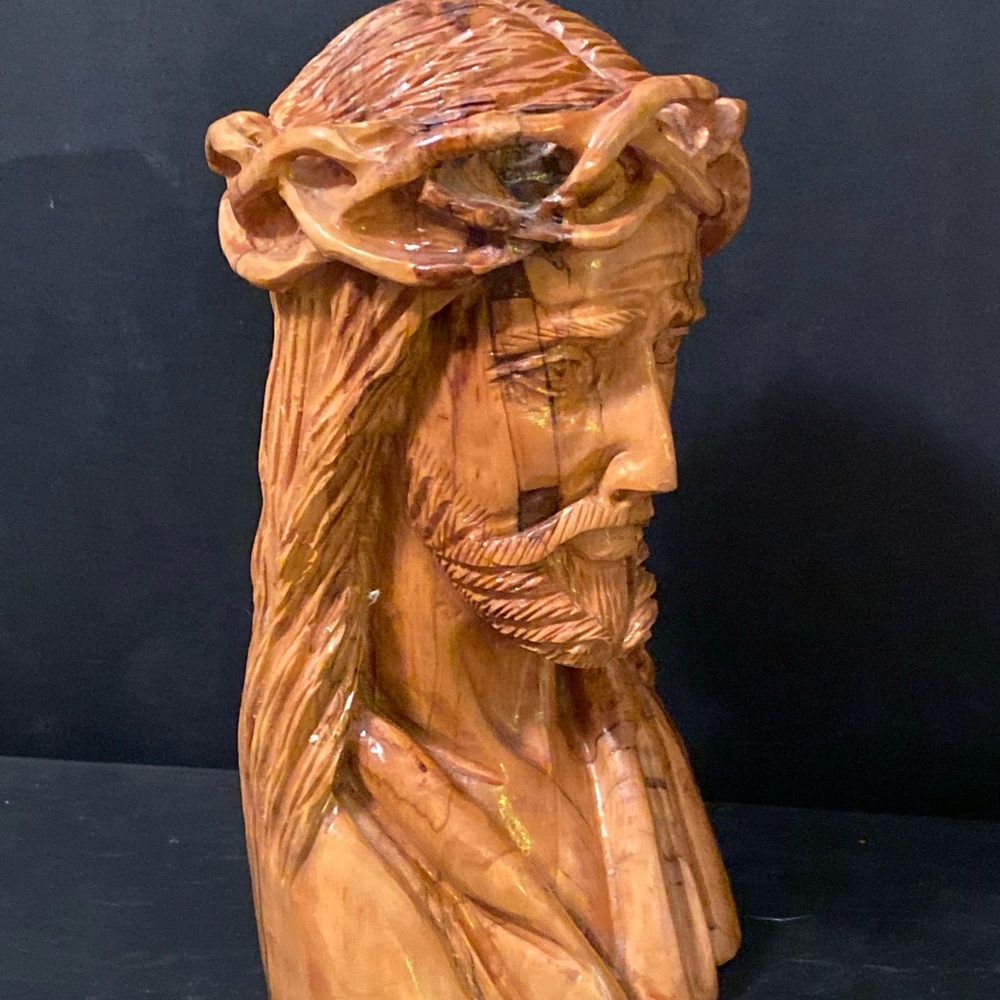 Vintage Hand Carved Wood Folk Art Religious Jesus Christ Sculpture Statue Bust - Picture 2 of 7